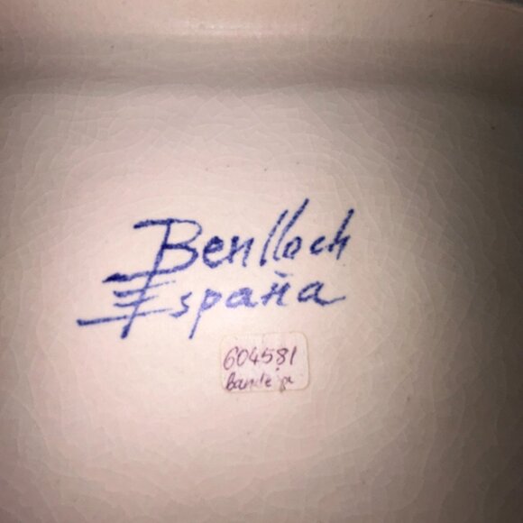 Benlloch Espana, Spain 14" Blue Platter with Yellow Leaves Signed Studio Pottery - Picture 9 of 16